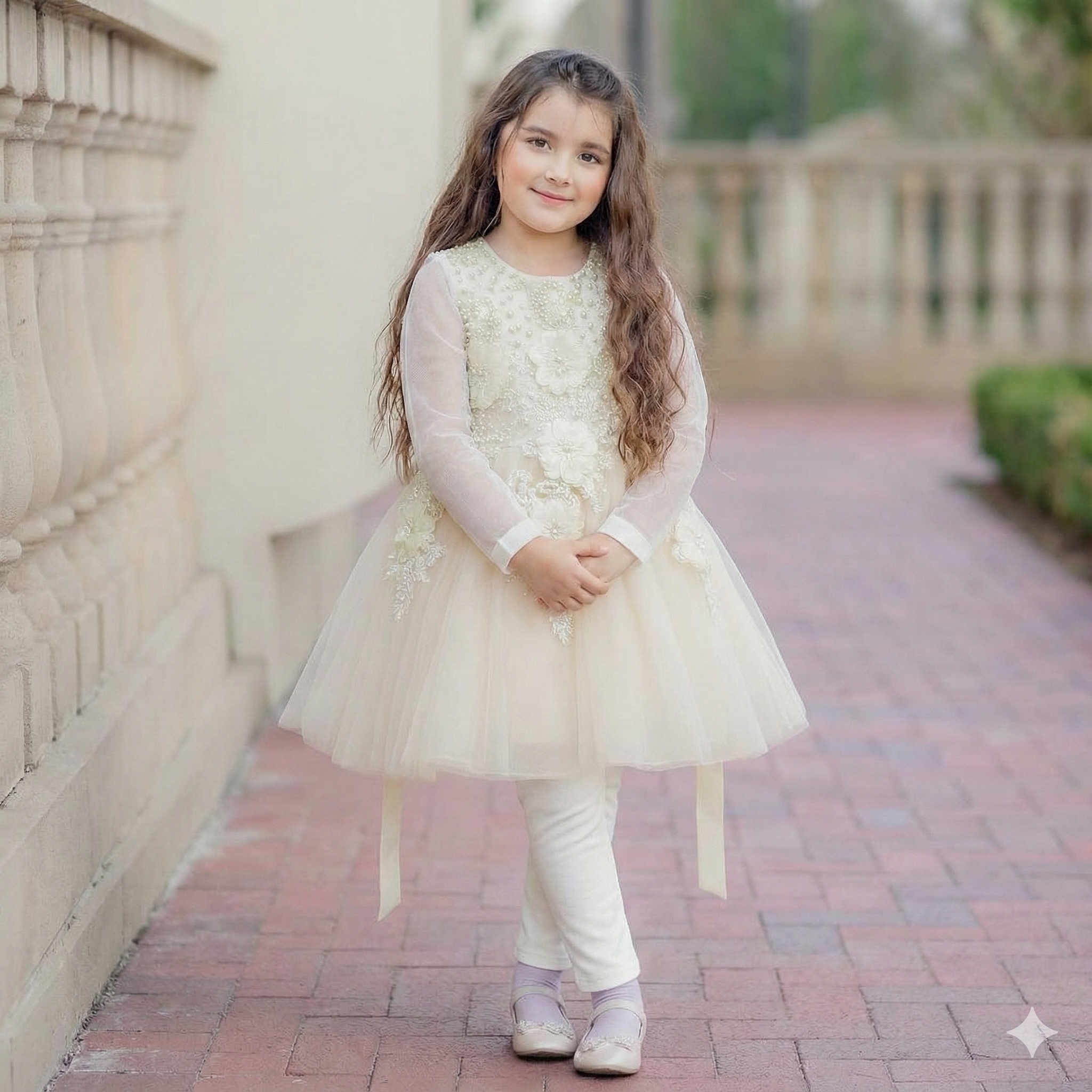 Elegant Ivory Floral Net Dress – Girls Special Occasion Outfit