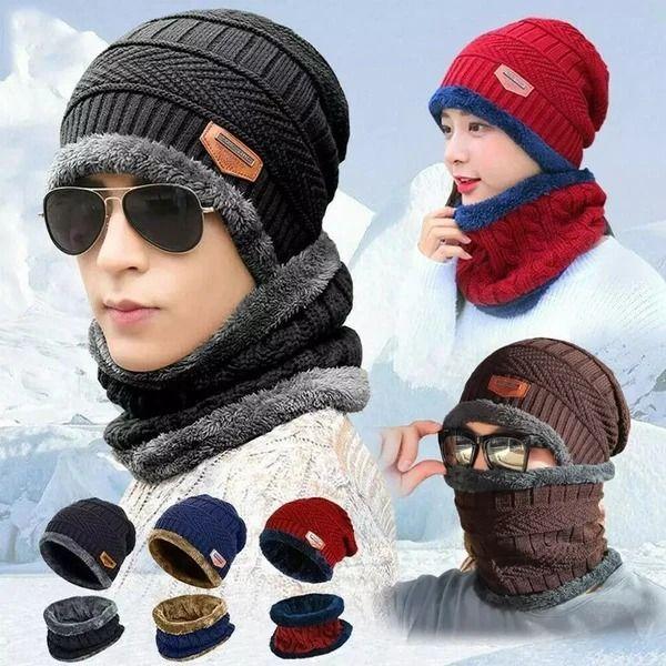 Casual Wool Winter Beanie Cap Scarf - 2 Pcs Fashion Accessories