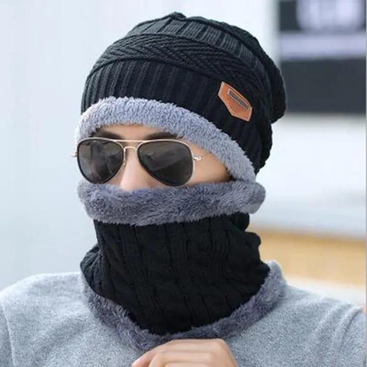 Casual Wool Winter Beanie Cap Scarf - 2 Pcs Fashion Accessories