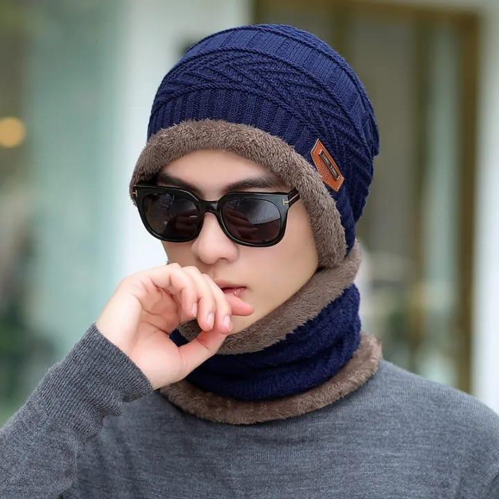 Casual Wool Winter Beanie Cap Scarf - 2 Pcs Fashion Accessories