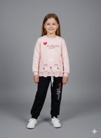 Cute Cat Design Kids Winter Suit - Sweatshirt & Trouser Set for Girls
