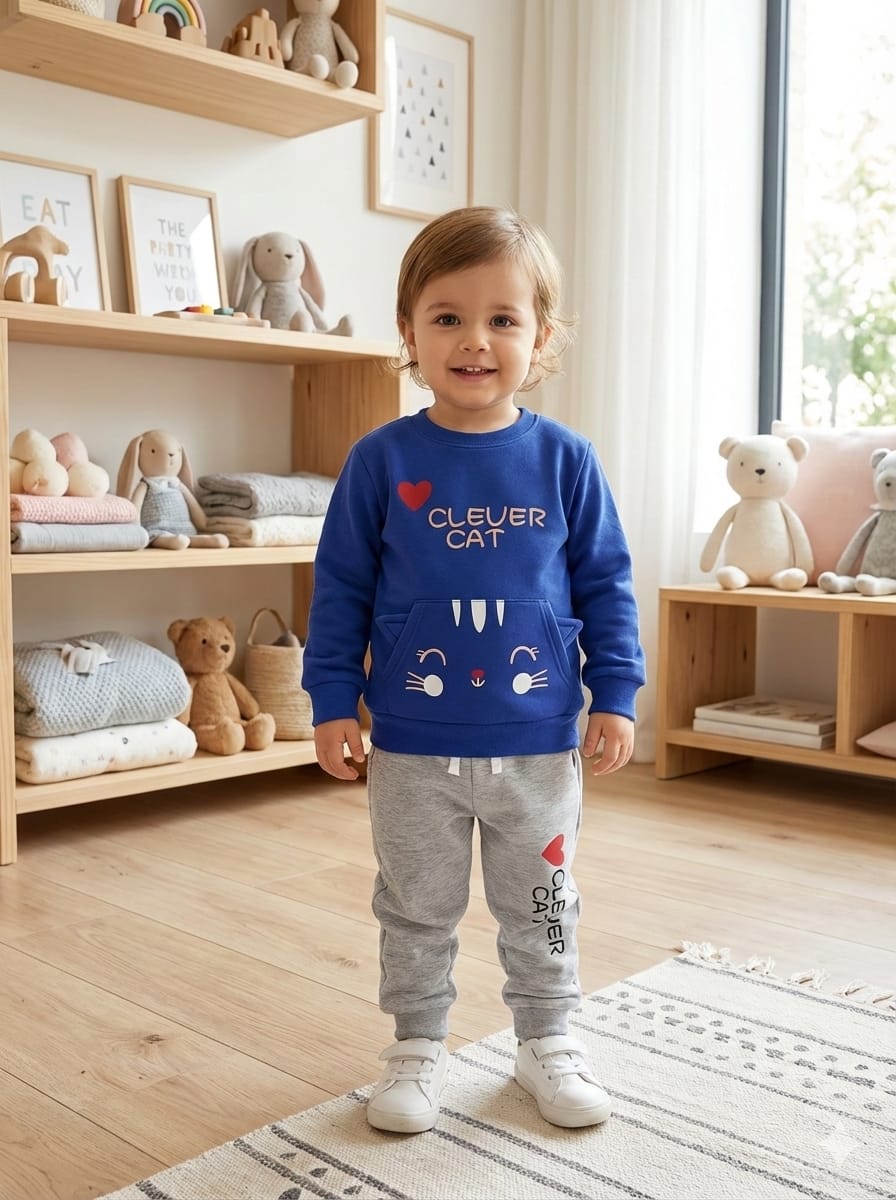 Stylish Royal Blue Kids Winter Outfit | Soft Warm Fleece Tracksuit Set
