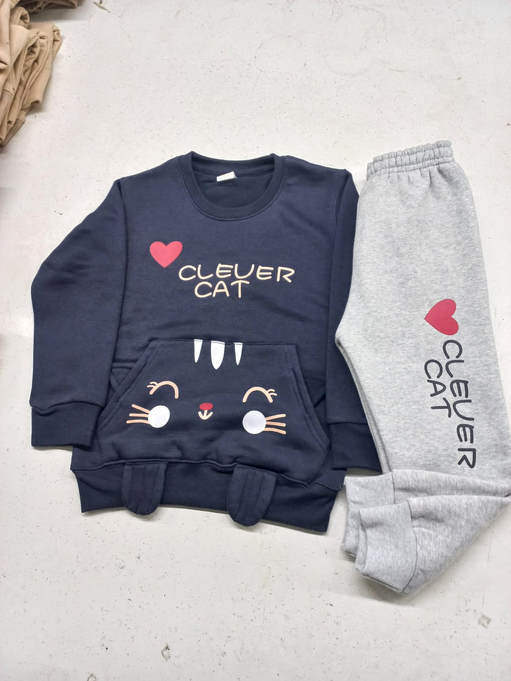 Kids Stylish Winter Wear | "Clever Cat" Royal Blue & Charcoal Tracksuits